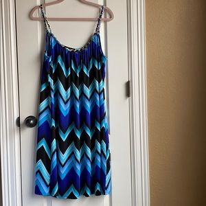 Dressbarn Blue Chevron Gold Chain Strap Dress